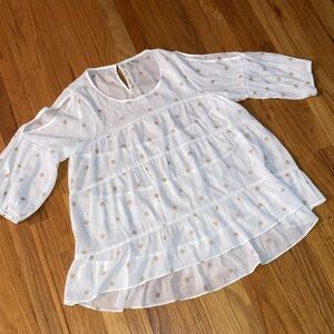 Women’s CATO White Slit Sleeve Polka Dot Peasant L Top Great Condition